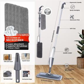 img 3 attached to 🧹 Wet Spray Mop with 6 Washable Microfiber Pads, 1 Scraper, and Mop Holder - Ideal for Home or Commercial Use on Floors, Walls, Hardwood, Vinyl, Laminate, Ceramic, Tile