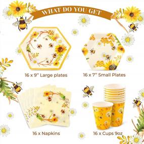 img 3 attached to Bumble Bee Party Supplies - Sunflower Decorations, 16-Piece Set For Birthday Kids Baby Shower Parties: Dinner Plates, Dessert Plates, Cups & Napkins.