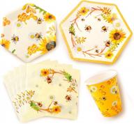 bumble bee party supplies - sunflower decorations, 16-piece set for birthday kids baby shower parties: dinner plates, dessert plates, cups & napkins. logo