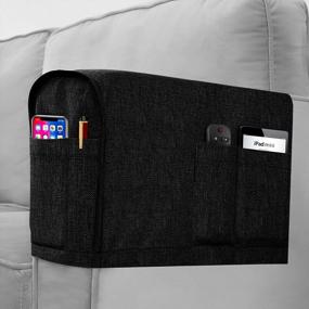 img 4 attached to Protect Your Furniture From Pets With Joywell Linen Armrest Covers - Anti-Slip Recliner Slipcover With 4 Convenient Pockets, Set Of 2 In Black