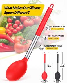 img 3 attached to Set Of 2 Heat-Resistant Silicone Cooking Spoons For Mixing And Serving Food, Non-Stick Solid Basting Utensils In Black And Red For Kitchen Use