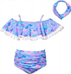 img 4 attached to MHJY Girls 2-Piece Swimwear Bikini Tankini Set With Hairband For Beach And Pool