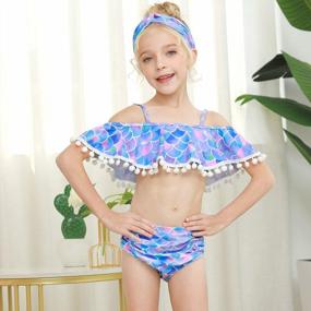 img 3 attached to MHJY Girls 2-Piece Swimwear Bikini Tankini Set With Hairband For Beach And Pool