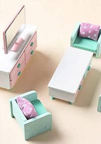 img 1 attached to 1/12 Scale Wooden Dollhouse Furniture Set - Living Room Accessories With Couch, Table And Cabinet
