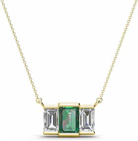img 4 attached to Stunning 14K Gold Women'S Three Stone Pendant With Created Alexandrite And Natural Diamond (1 1/3 Ctw) In Emerald Cut (6X4 Mm)
