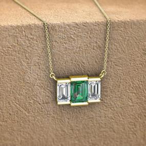 img 3 attached to Stunning 14K Gold Women'S Three Stone Pendant With Created Alexandrite And Natural Diamond (1 1/3 Ctw) In Emerald Cut (6X4 Mm)