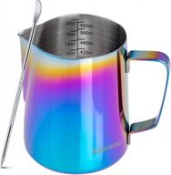 600ml (20oz) stainless steel milk frothing pitcher for coffee cappuccino latte art barista with decorating pen - colorful. logo