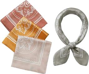 img 4 attached to Set of 4 Silk Feel Satin Square Scarves 26.5×26.5 Inches for Women's Hair, Neck, and Bandana Wear