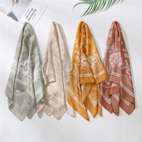 img 3 attached to Set of 4 Silk Feel Satin Square Scarves 26.5×26.5 Inches for Women's Hair, Neck, and Bandana Wear