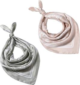 img 1 attached to Set of 4 Silk Feel Satin Square Scarves 26.5×26.5 Inches for Women's Hair, Neck, and Bandana Wear