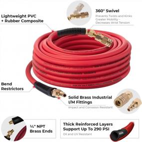 img 3 attached to INTERTOOL Hybrid Air Hose 3/8-Inch X 50 Feet, Heavy Duty Reinforced Lining, Lightweight, No-Kink, Flexible, All-Weather, 1/4-Inch MNPT, I/M Brass Fittings, Plug, Quick Coupler, PT08-1782