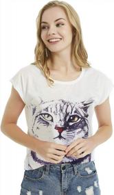 img 2 attached to Women'S Cat Graphic T-Shirt Top - Abstract Paint Splatter Casual Tee