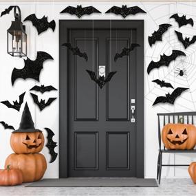 img 4 attached to Spooky 3D Halloween Hanging Bats Decoration - 36 Large Glittery Bat Stickers For Party Decor By CCINEE