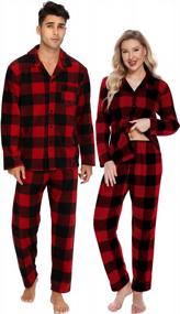 img 4 attached to Cozy Matching Couples Pajama Set - Warm Fleece Christmas PJs With Button Down Long Sleeves - 2 Piece Sleepwear For Men & Women By SWOMOG