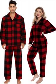 img 3 attached to Cozy Matching Couples Pajama Set - Warm Fleece Christmas PJs With Button Down Long Sleeves - 2 Piece Sleepwear For Men & Women By SWOMOG