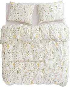 img 1 attached to 🌼 Wake In Cloud - Cottagecore Yellow Flowers and Green Leaves Comforter Set, 100% Cotton with Soft Microfiber Fill, Floral Garden Pattern Print on Ivory (3pcs, Queen Size)