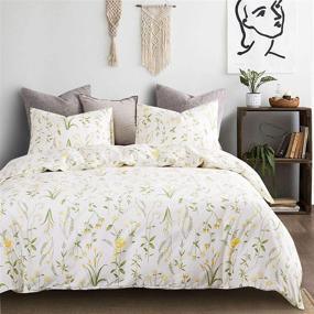 img 3 attached to 🌼 Wake In Cloud - Cottagecore Yellow Flowers and Green Leaves Comforter Set, 100% Cotton with Soft Microfiber Fill, Floral Garden Pattern Print on Ivory (3pcs, Queen Size)