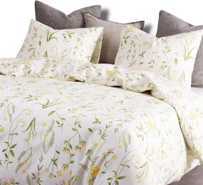 img 2 attached to 🌼 Wake In Cloud - Cottagecore Yellow Flowers and Green Leaves Comforter Set, 100% Cotton with Soft Microfiber Fill, Floral Garden Pattern Print on Ivory (3pcs, Queen Size)
