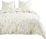 🌼 wake in cloud - cottagecore yellow flowers and green leaves comforter set, 100% cotton with soft microfiber fill, floral garden pattern print on ivory (3pcs, queen size) logo