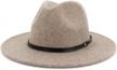 women's wide brim panama hat - classic wool fedora with belt buckle logo
