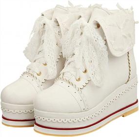 img 4 attached to Women'S Sweet Cosplay Booties - Caradise Lace Up Platform Wedge Boots