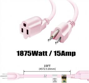 img 3 attached to Pink 15Ft 1875W Heavy Duty Extension Cord By FIRMERST