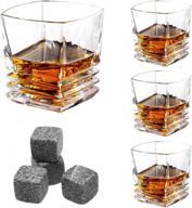 set of 4 langria 10 oz crystal whiskey glasses with weighted bottoms and whisky stones, ideal for bourbon, scotch, old fashioned cocktails, and cognac in gift box logo