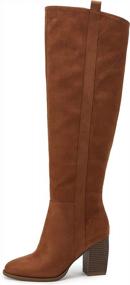img 3 attached to Faux Suede Knee High Boots For Women: Stylish, Comfy, And Easy To Wear With Side Zipper And Chunky Block Heel