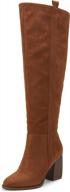 faux suede knee high boots for women: stylish, comfy, and easy to wear with side zipper and chunky block heel logo