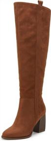 img 4 attached to Faux Suede Knee High Boots For Women: Stylish, Comfy, And Easy To Wear With Side Zipper And Chunky Block Heel
