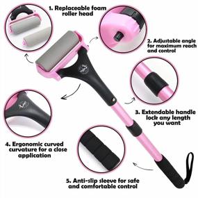 img 2 attached to Pink Long Handle Lotion Applicator For Back & Body - Adjustable 21.5 Inch Roller With 2 Replacement Heads For Self-Application