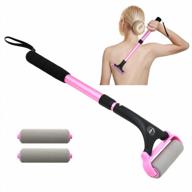 pink long handle lotion applicator for back & body - adjustable 21.5 inch roller with 2 replacement heads for self-application logo