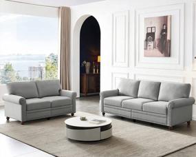 img 4 attached to Upgrade Your Living Room With Dolonm Mid Century Modern 2 Piece Sofa Set - Upholstered Sectional Loveseat Couch In Linen-Grey