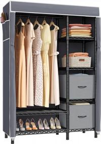 img 4 attached to VIPEK V7C 6-Tier Heavy Duty Covered Clothes Rack With 2 Fabric Drawers, Freestanding Wardrobe Metal Clothing Rack W/ Grey Oxford Fabric Cover - Max Load 562LBS