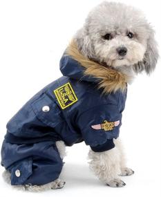 img 4 attached to SELMAI Blue Small Dog Winter Snowsuit – Waterproof Fleece Lined Coat with Airman Hooded Jumpsuit for Puppy Chihuahua