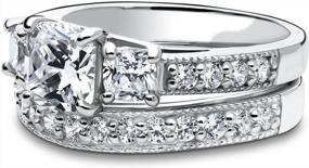 img 2 attached to Cushion Cut CZ Engagement Ring Set: 3-Stone Sterling Silver Wedding & Anniversary Ring For Women, Rhodium-Plated, Sizes 4-10 By BERRICLE