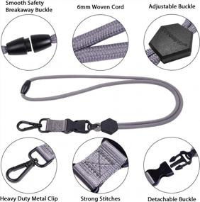 img 1 attached to Durable Round Cord Lanyard With Safety Buckle And Detachable Hook - 2 Pack Of 23 Inch Heavy Duty Lanyards For ID Card Badge Holder And Keys In Black And Gray By Wisdompro