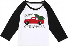 img 4 attached to Kids Christmas T-Shirt - Truck Tree Print Raglan Tee