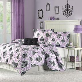 img 1 attached to Stylish and Cozy Mi Zone Katelyn Comforter Set Twin/Twin XL - Purple/Black Damask Design - 3-Piece Bed Set, Ideal for Girls Bedroom