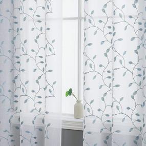 img 4 attached to Nature-Inspired Sheer Voile Curtains For Elegant Bedroom And Living Room Decor - Embroidered Floral Leaf Grommet Top Window Drapes - 2 Panel Set In 45-Inch Mint Green