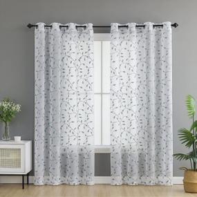 img 2 attached to Nature-Inspired Sheer Voile Curtains For Elegant Bedroom And Living Room Decor - Embroidered Floral Leaf Grommet Top Window Drapes - 2 Panel Set In 45-Inch Mint Green