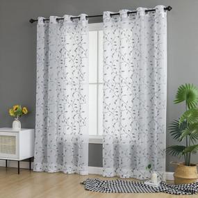 img 3 attached to Nature-Inspired Sheer Voile Curtains For Elegant Bedroom And Living Room Decor - Embroidered Floral Leaf Grommet Top Window Drapes - 2 Panel Set In 45-Inch Mint Green