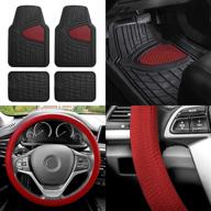 🚗 fh group car seat covers & premium tall channel rubber trimmable floor mats with fh3001 snake pattern silicone steering wheel cover - universal fit for trucks, suvs, and vans (burgundy/black) f11311 логотип