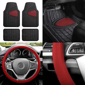 img 4 attached to 🚗 FH GROUP Car Seat Covers & Premium Tall Channel Rubber Trimmable Floor Mats with FH3001 Snake Pattern Silicone Steering Wheel Cover - Universal Fit for Trucks, SUVs, and Vans (Burgundy/Black) F11311