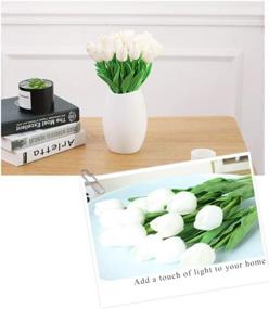 img 1 attached to Реалистичные искусственные цветы белого тюльпана из 30 шт. - идеально подходят для свадебных, пасхальных и весенних украшений, высота 14 дюймов
