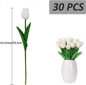 img 3 attached to Реалистичные искусственные цветы белого тюльпана из 30 шт. - идеально подходят для свадебных, пасхальных и весенних украшений, высота 14 дюймов