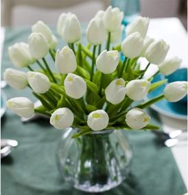 img 4 attached to Реалистичные искусственные цветы белого тюльпана из 30 шт. - идеально подходят для свадебных, пасхальных и весенних украшений, высота 14 дюймов
