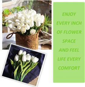 img 2 attached to Реалистичные искусственные цветы белого тюльпана из 30 шт. - идеально подходят для свадебных, пасхальных и весенних украшений, высота 14 дюймов
