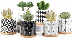 img 4 attached to Set Of 6 ZOUTOG 3-Inch Geometric Ceramic Succulent Planters With Bamboo Tray And Drainage Holes For Mini Flowers - Plants Excluded
