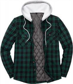 img 4 attached to ZENTHACE Men'S Plaid Flannel Shirt Jacket With Hood And Quilted Lining